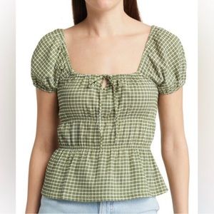 Madewell Tiered Peplum Top (NWT) in Sweet Basil, Size L
